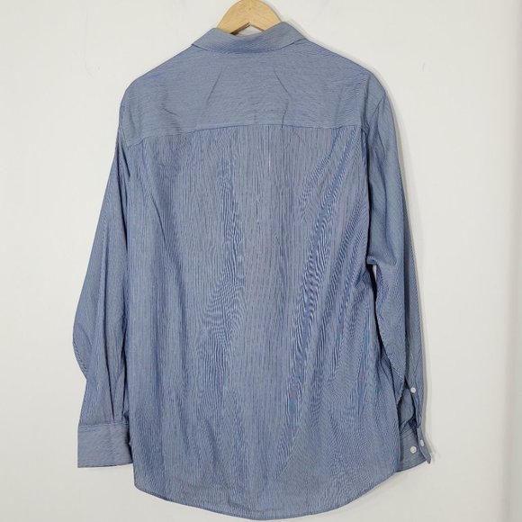 Kenneth Cole Reaction Mens Blue Striped Long Sleeve Button Up Cotton Shirt Large - Picture 2 of 11